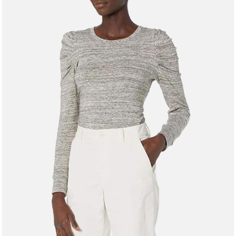 Daily Ritual Heathered Gray Terry Pleated Puff Sleeve Sweatshirt - Size - XS